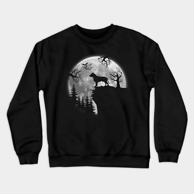 Pitbull And Halloween Moon Crewneck Sweatshirt by Jenna Lyannion